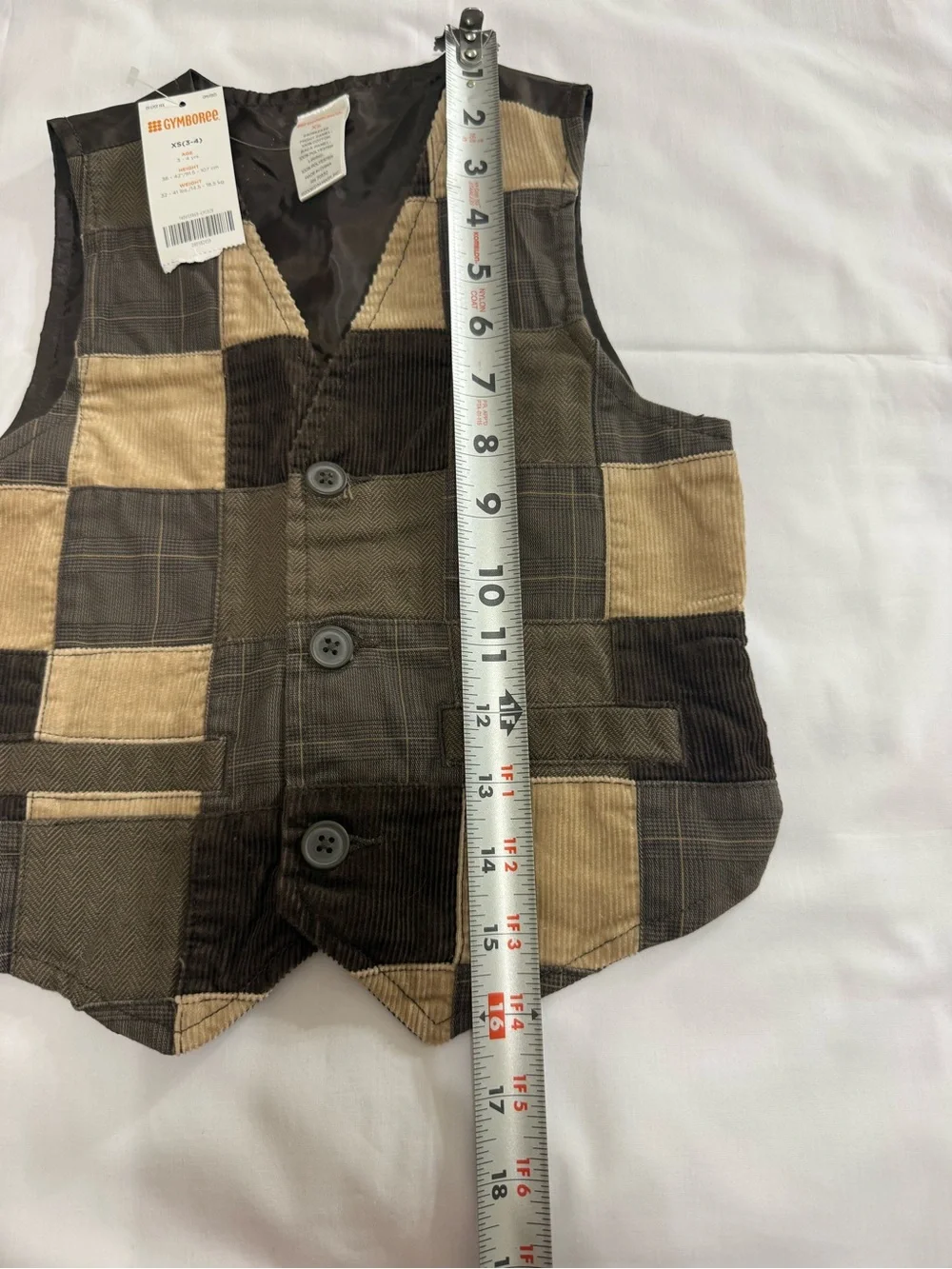 Gymboree Boys XS3-4 Patchwork Vest 100% Cotton Front NWT Brown Tan.